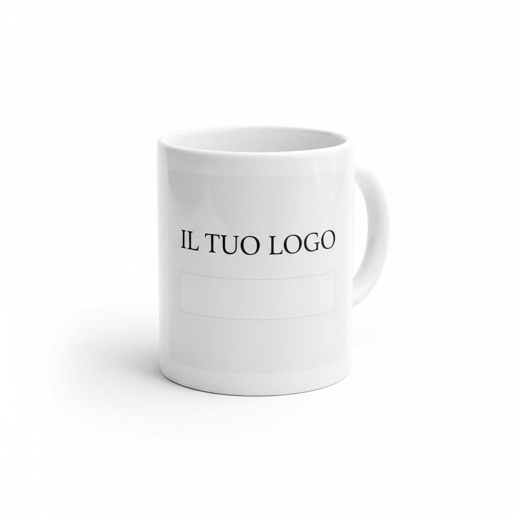 tazza bianca come si usano per personalizzare con scritto "il tuo logo"